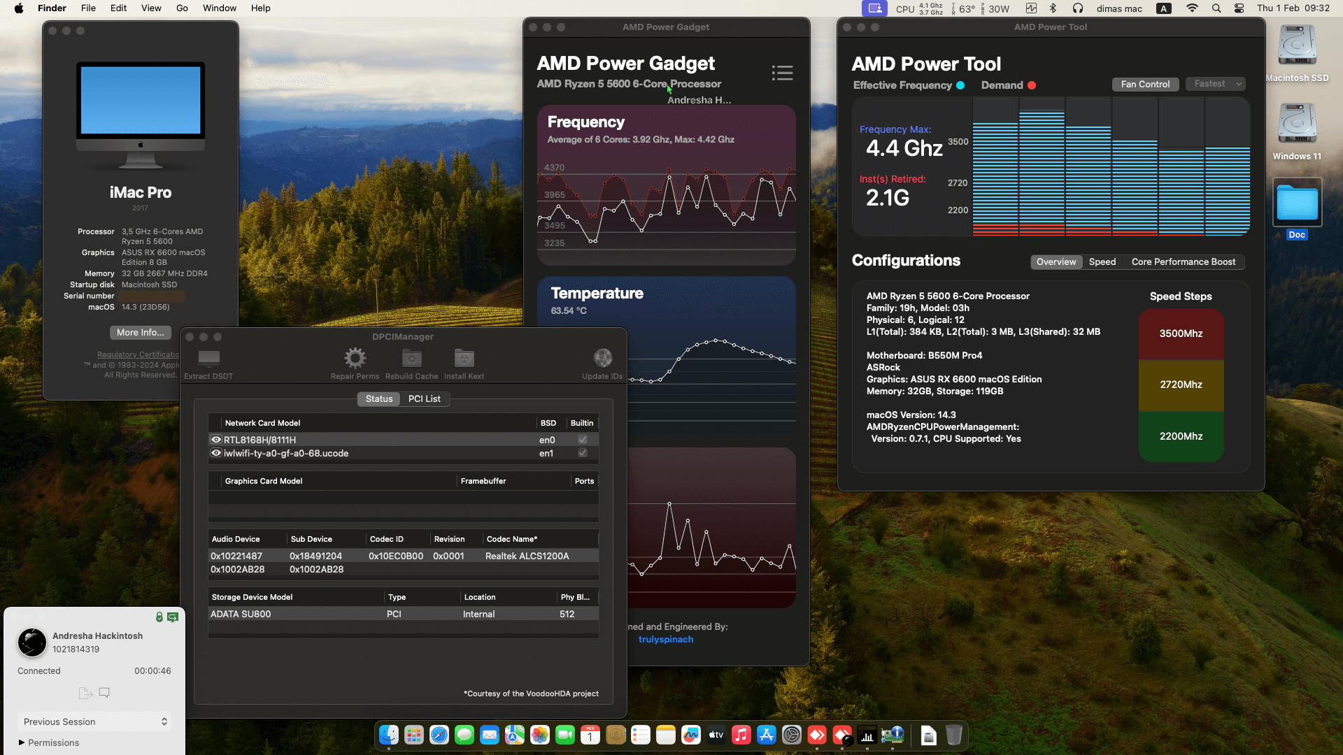 Success Hackintosh macOS Sonoma 14.3 Build 23D56 in Asrock B550M Pro 4 + AMD Ryzen 5 5600 + Asus RX 6600